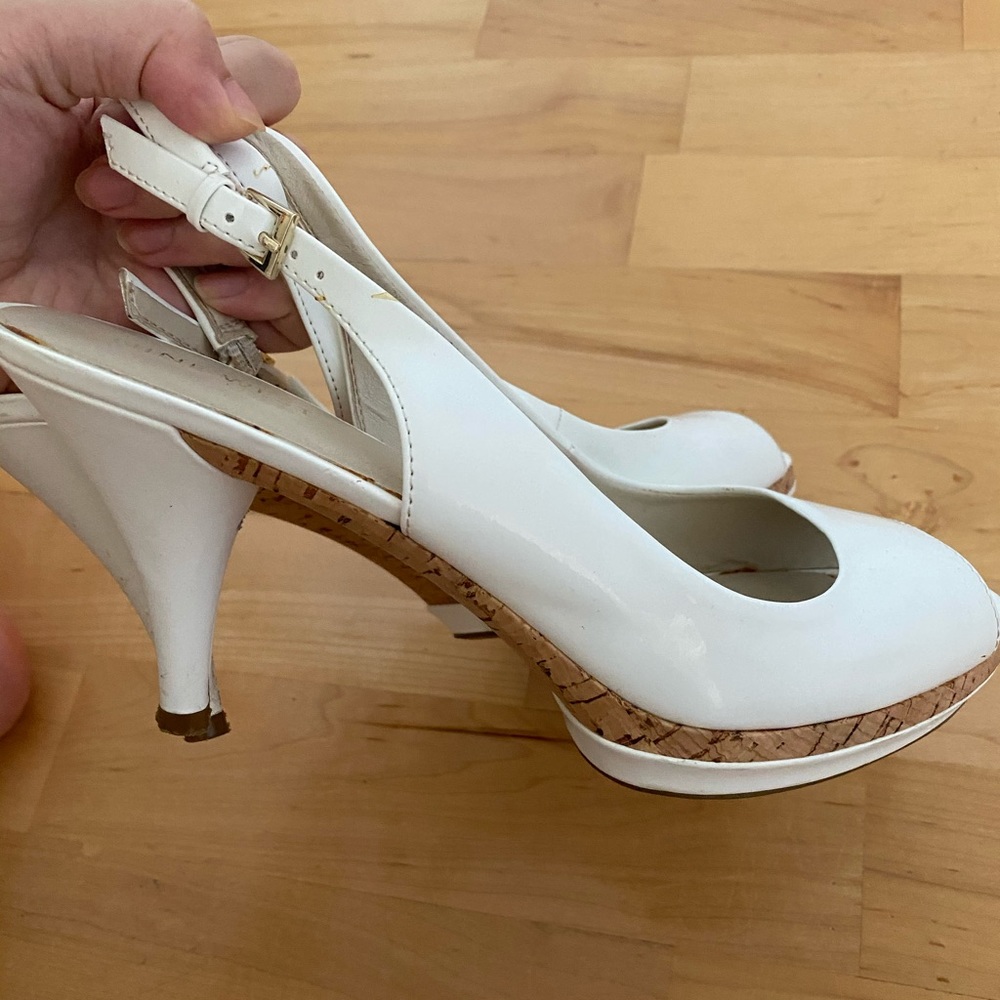 White Open-Toed Kitten Heels